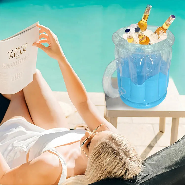Yellow PVC inflatable ice bucket designed for outdoor parties and camping trips