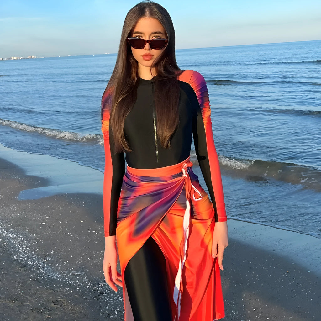 Women's conservative beach swimsuit three-piece set in colour 427