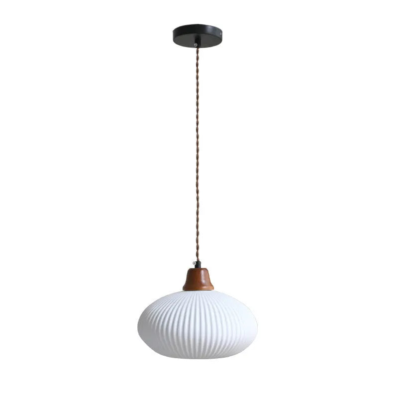 Solid wood and ceramic Japanese-style chandelier with short mushroom shade for study or bedroom ceiling