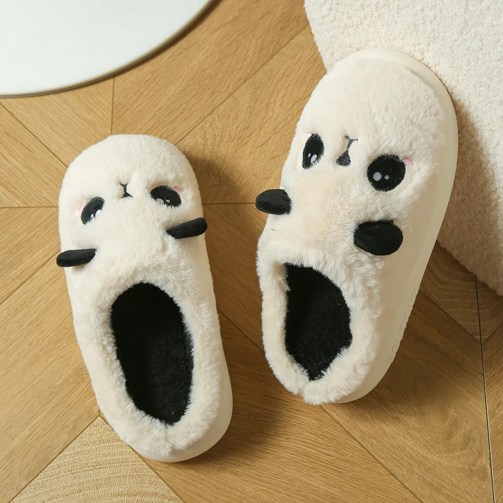 Panda design cotton linen toe ring slippers with soft PVC sole in adult sizes