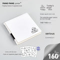 Square white note diary with checkered pages and a selection of colourful cover designs including Bubble Expert and Letter Classic.