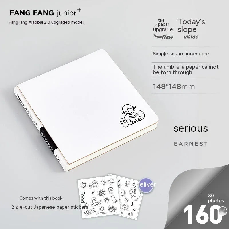 Square white note diary with checkered pages and a selection of colourful cover designs including Bubble Expert and Letter Classic.