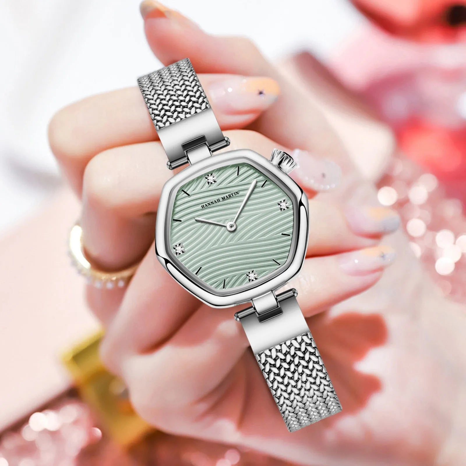 Fashion Simple Hexagonal Movement Women's Watch stainless steel case 30mm casual style