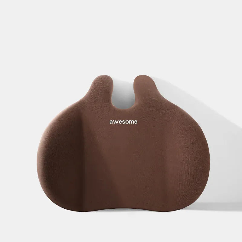 Black cloth headrest pillow and matching lumbar support pillow for car seats.