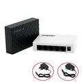 5-port Gigabit Ethernet switch in black with LED lights and RJ45 ports on front panel