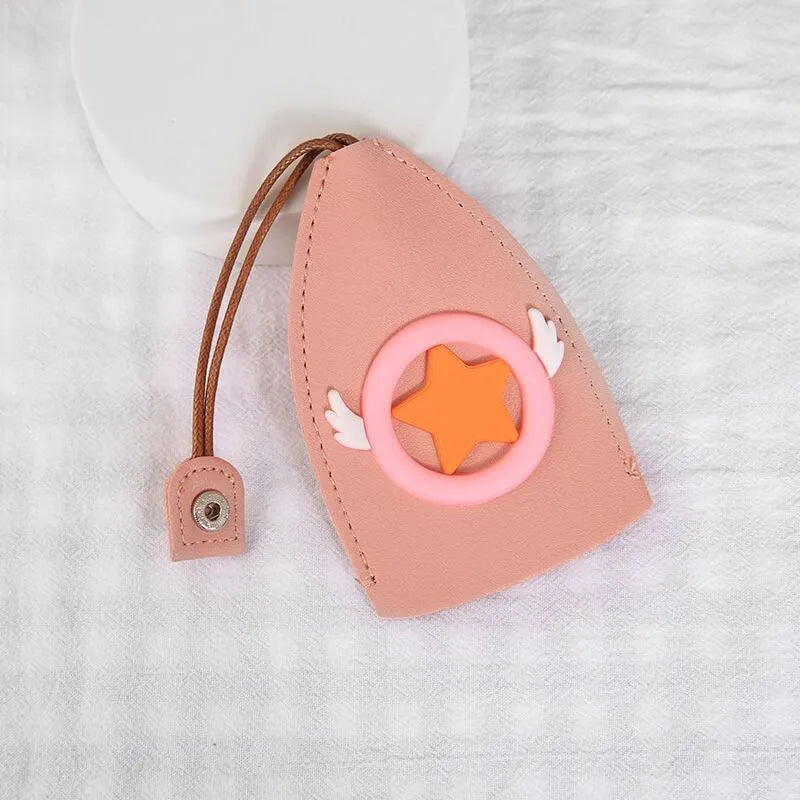 Colourful cartoon PU leather pull-out key case for car keys, shown open and closed