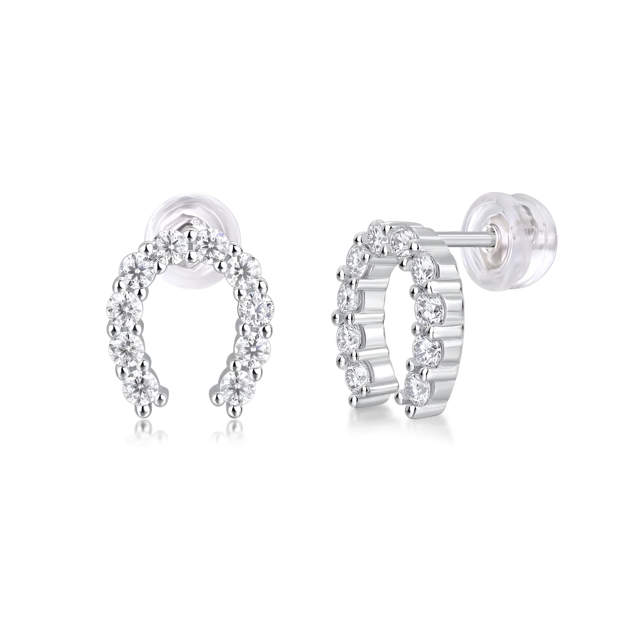 Two moissanite stud earrings on a white background, S925 silver with platinum plating, gift box included