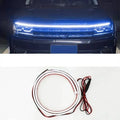 Car interior LED strip light with scanning effect in ice blue colour, showing flexible silicone construction