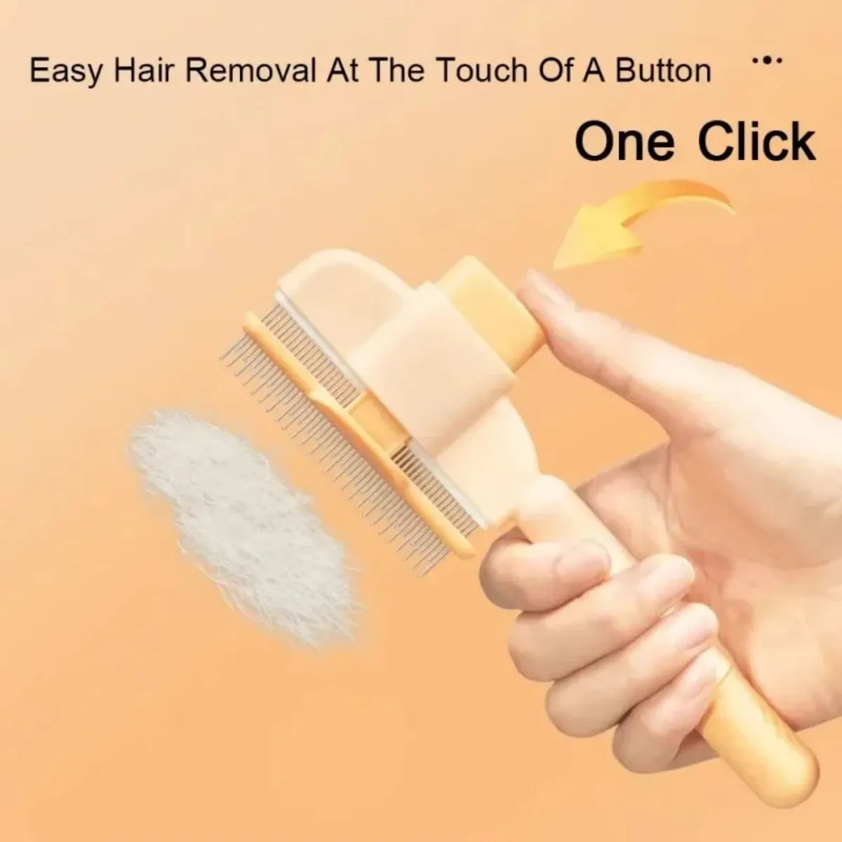 Green pet grooming brush with one-click hair removal system and soft rubber bristles for dogs