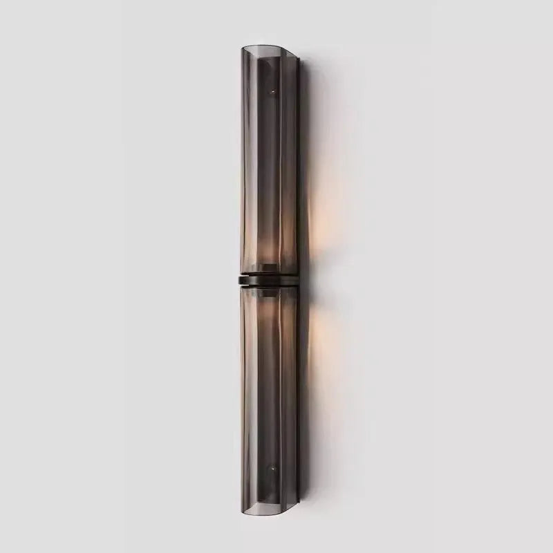 Nordic double headed bedside wall lamp ironwork frame glass shade black copper colour 64x610mm