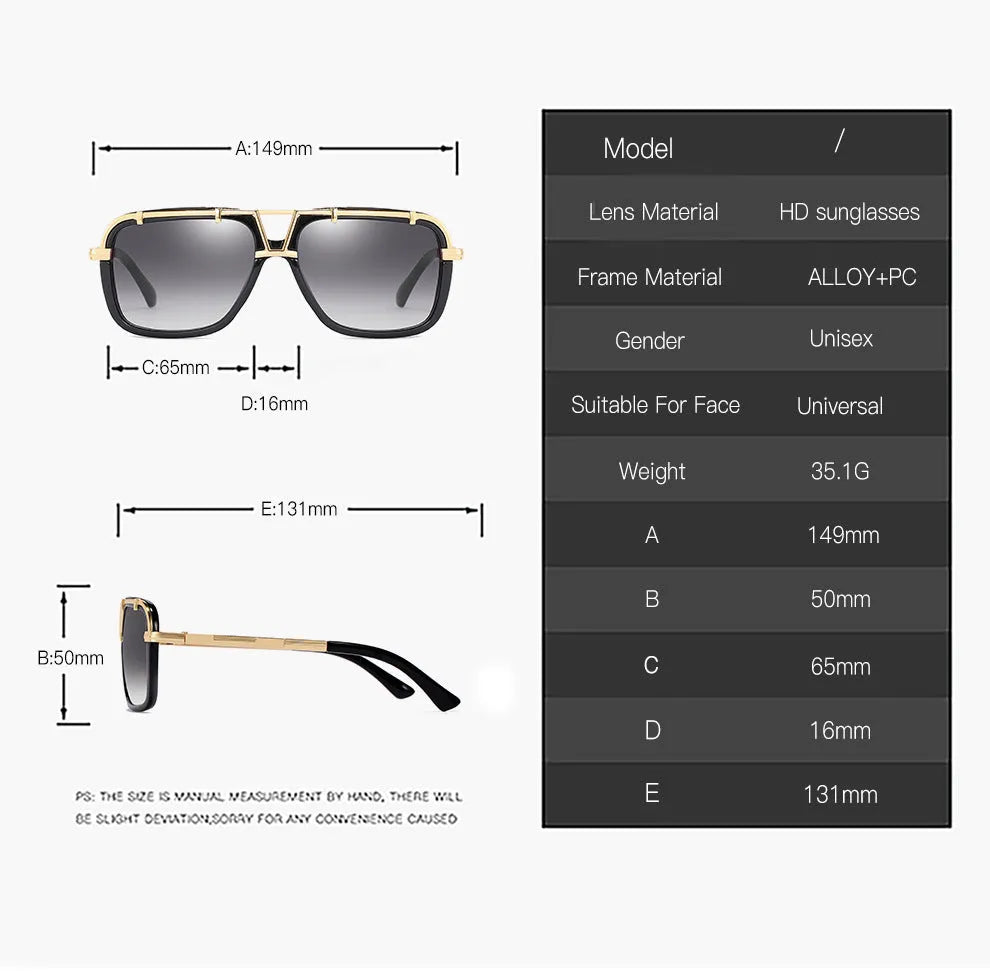 Unisex large frame PC sunglasses in bright black frame plain light for driving and outdoor activities