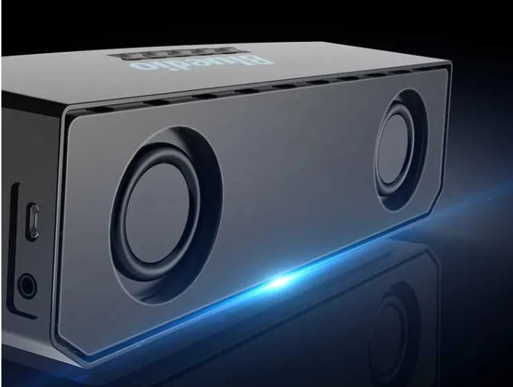 Black BS-6 cloud smart speaker showing front grill and compact rectangular body.