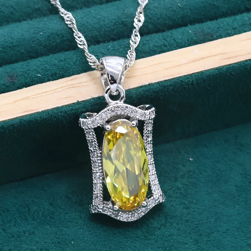 Anti-allergy zircon jewellery set with snake bone chain in yellow and olive colours