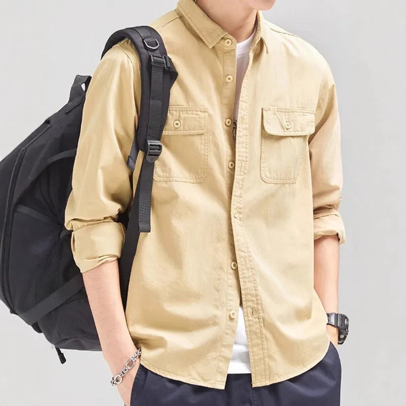 Design Sense men's loose fitting long sleeve cardigan style shirt in polyester fibre