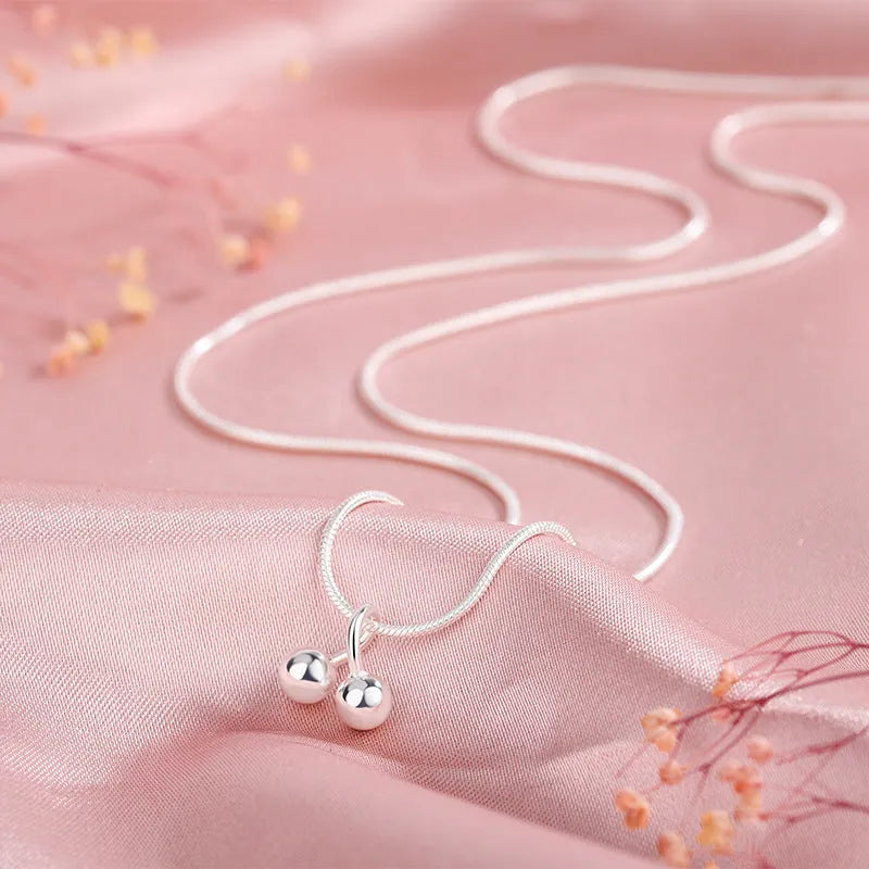 S925 silver cherry necklace on adjustable snake bone chain, X0996 colour.