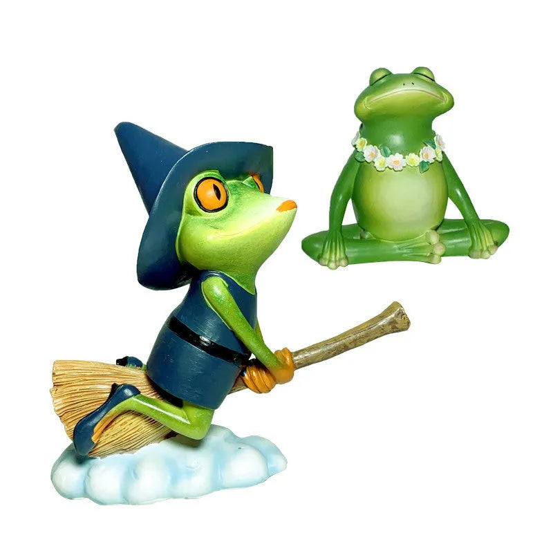 European-style plastic and resin magic yoga frog ornament in RDW123 colour on a shelf.