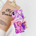 Geometric plating design TPU iPhone back cover case with an integrated metal bracket ring.