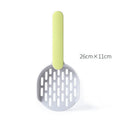 Blue plastic cat litter shovel with angled handle on a white background.