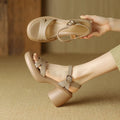 Women's open-toe platform sandals in apricot with a rounded toe holder and a thick rubber sole.