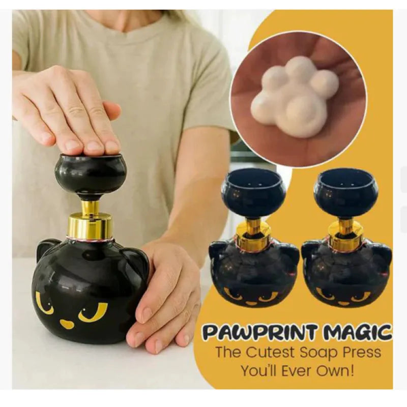 Black cat-shaped cartoon foam soap dispenser with plastic construction