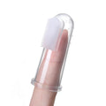 Transparent liquid silicone finger stall baby toothbrush on fingertip for gentle oral cleaning
