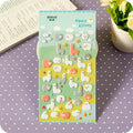 Cartoon three-dimensional bubble stickers showing raised puffy designs including alpaca, cat, dinosaur, and bunny themes