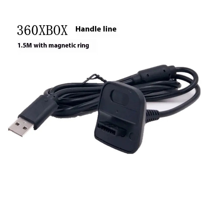 Black Xbox controller charging cable with magnetic ring, 1.5m USB lead on a desk