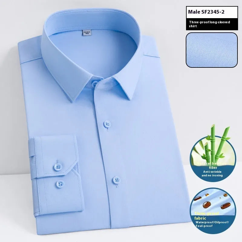 Men's slim fit bamboo fibre short sleeve shirt with square collar in solid colour