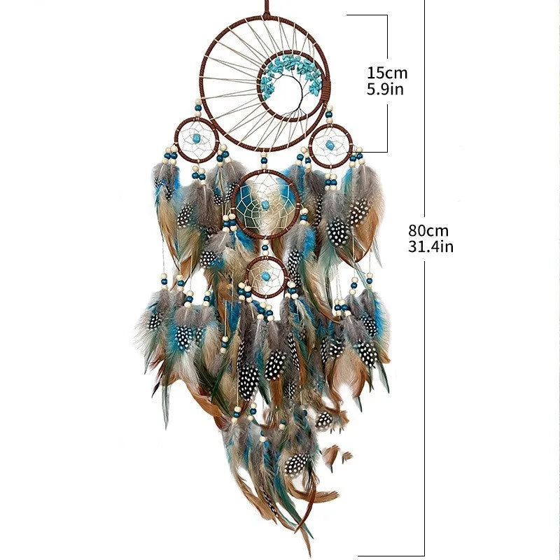 High-grade turquoise lucky tree dreamcatcher hanging wind chime Earth blue five circles crystal finish 15cm by 80cm