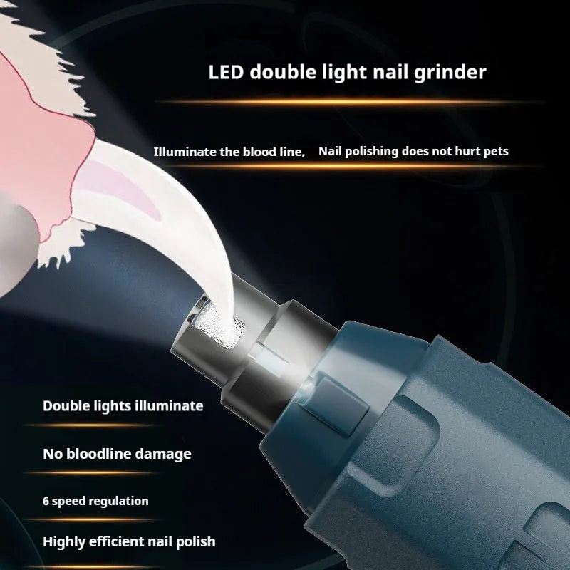 Dark blue pet nail trimming device with LED light and rotary speed control