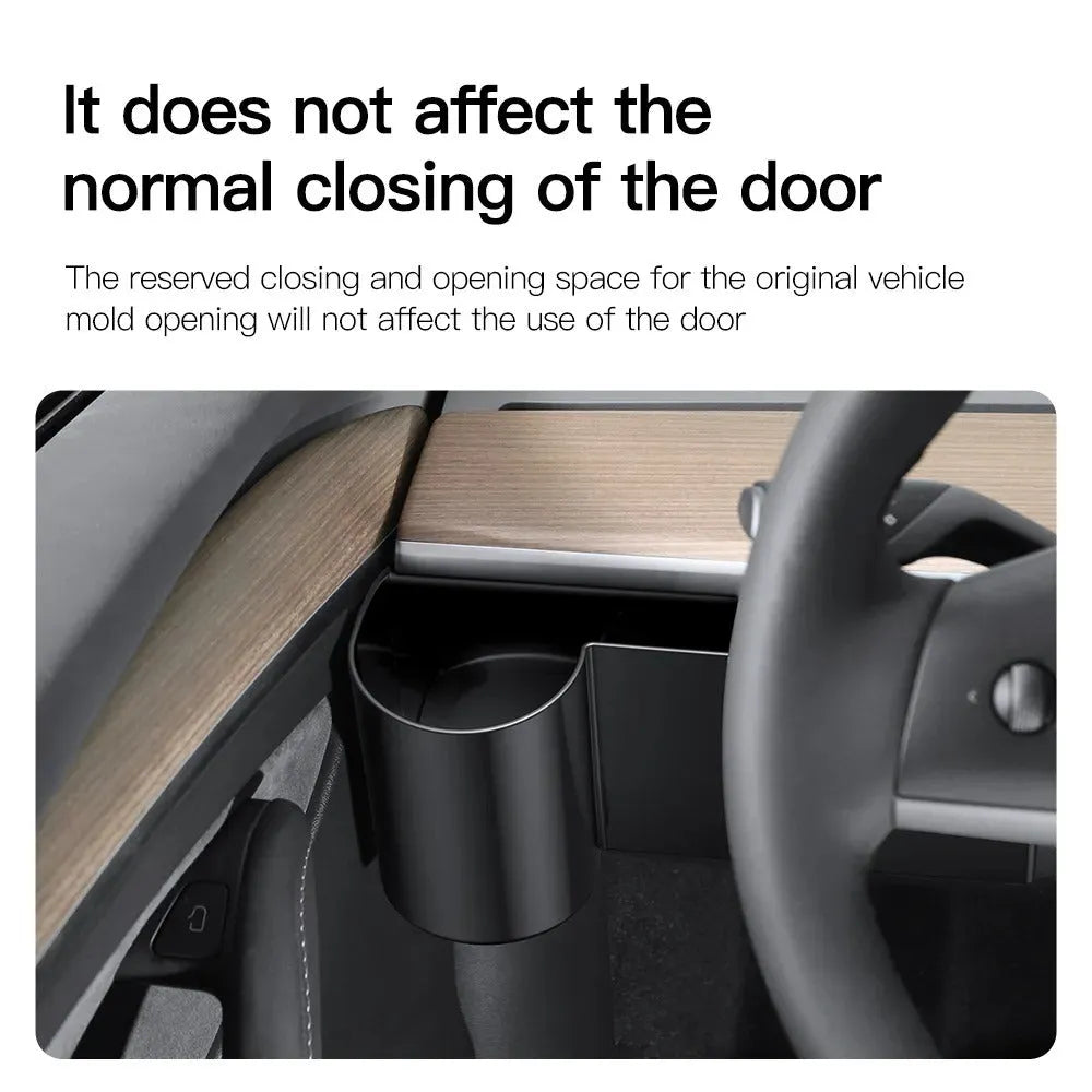 Plastic dashboard cup holder with handle for Tesla Model 3 and Model Y.