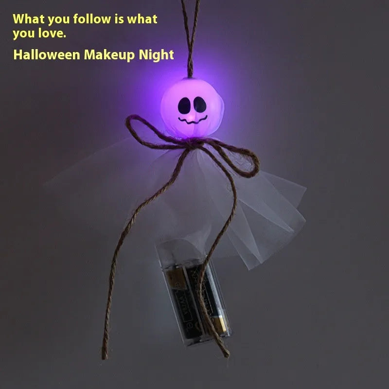 Halloween ghost LED lighting chain with PVC shell and battery box showing coloured ghost designs