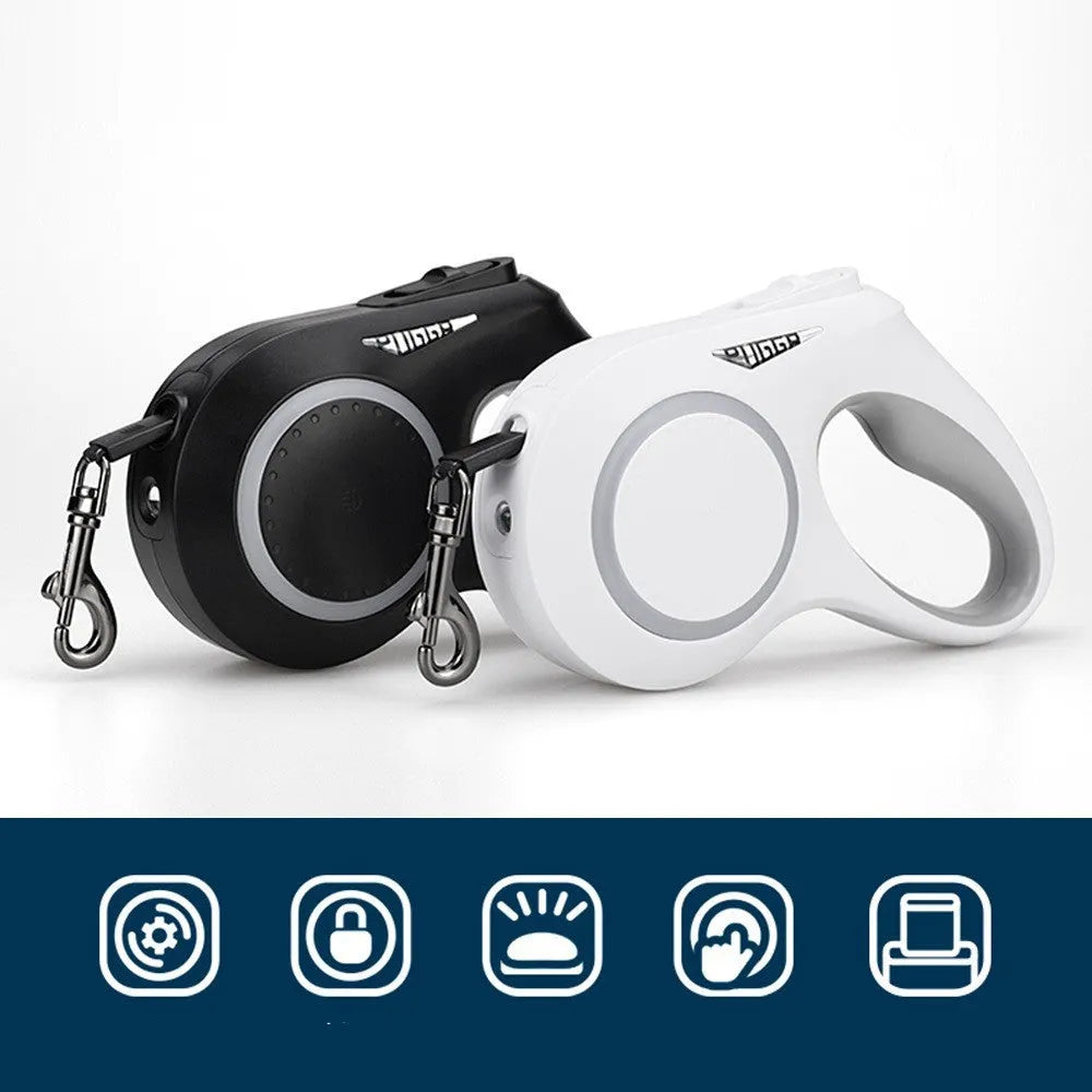 Ivory white automatic telescopic pet lead with lights and Type-C charging cable