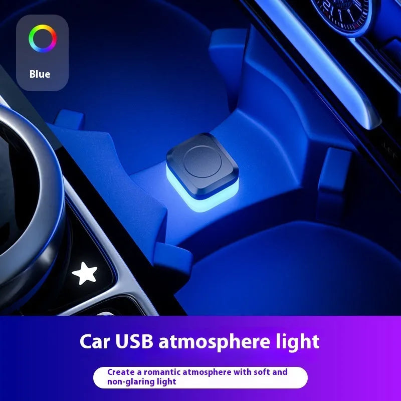 Car interior LED atmosphere light strip in blue colour showing USB cable and flexible PVC construction