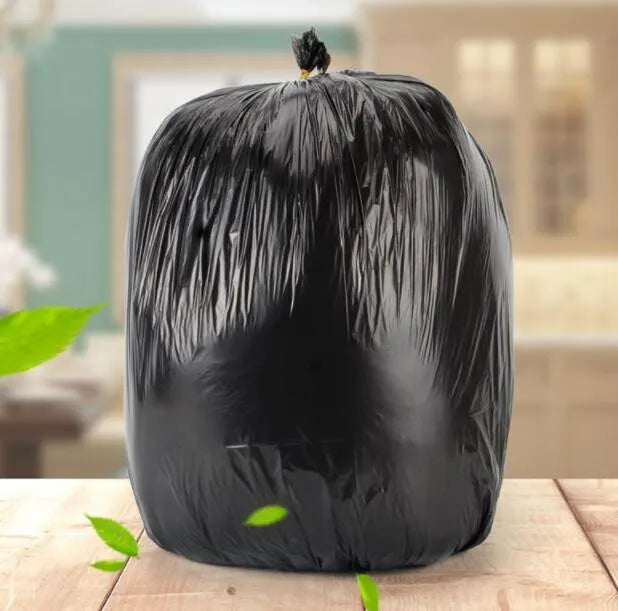 Roll of thickened black flat-mouth disposable kitchen bin bags measuring 50x60cm