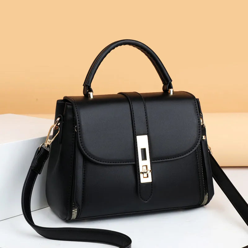 Soft PU leather women's shoulder bag in vertical square design, shown in black colour.