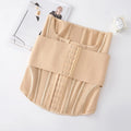 Nylon belly band for waist training in black or apricot, showing adjustable tie.