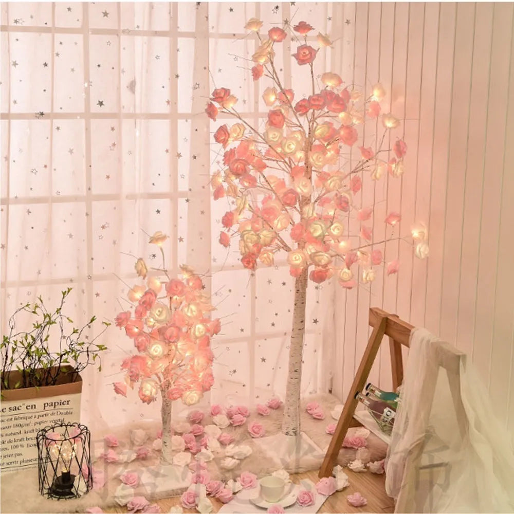 Christmas Rose Shining Tree Lamp 60cm with 24 flower-shaped pink and white rose lights on a PVC shell