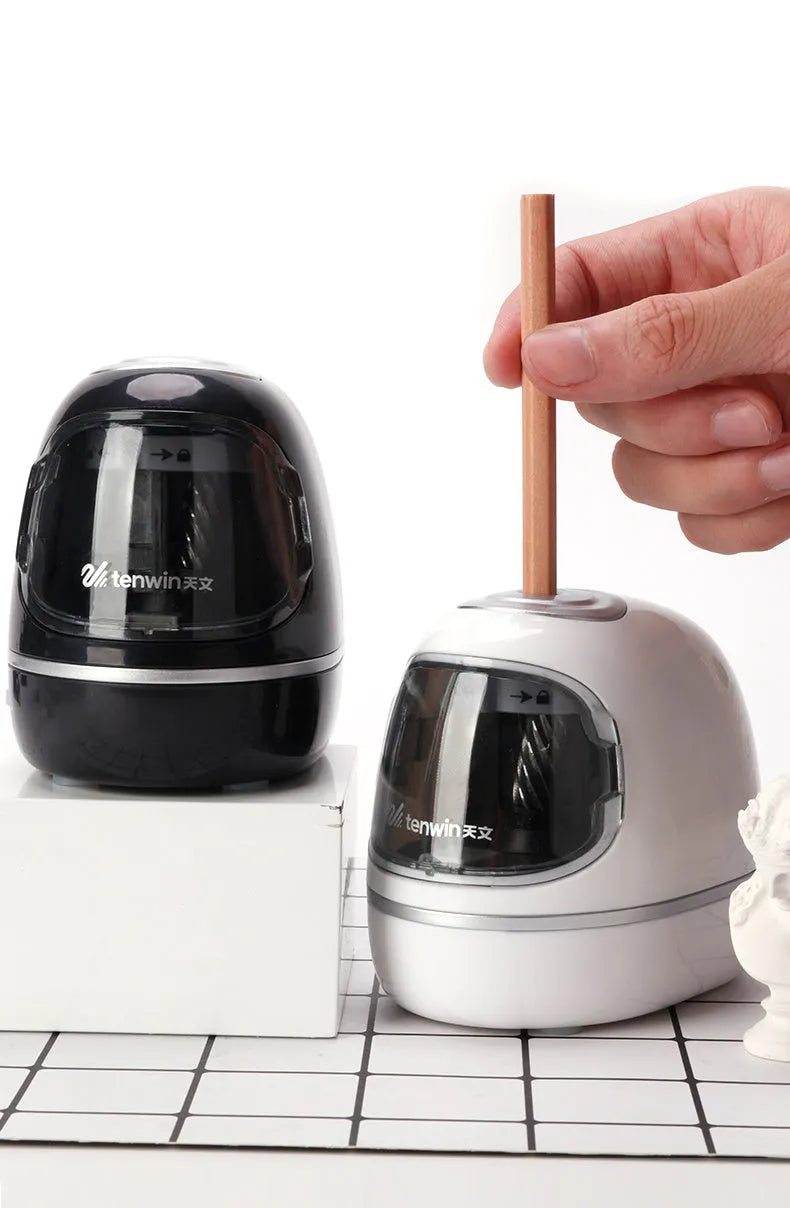 Creative electric pencil sharpener three-speed geometric design black plastic 135x93x100mm