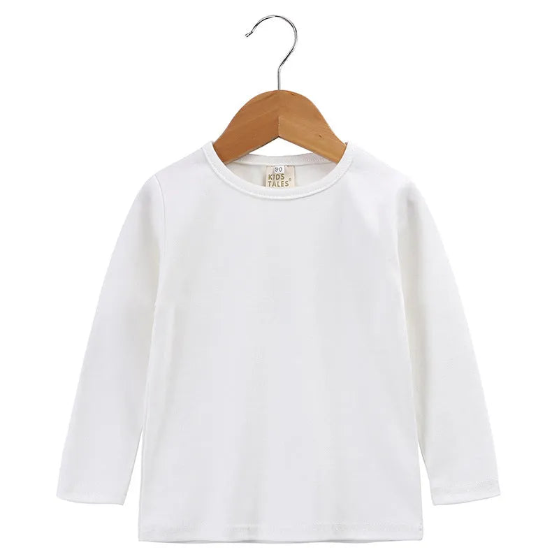 Children's cotton long sleeve bottoming shirt round neck solid colour neutral for spring autumn