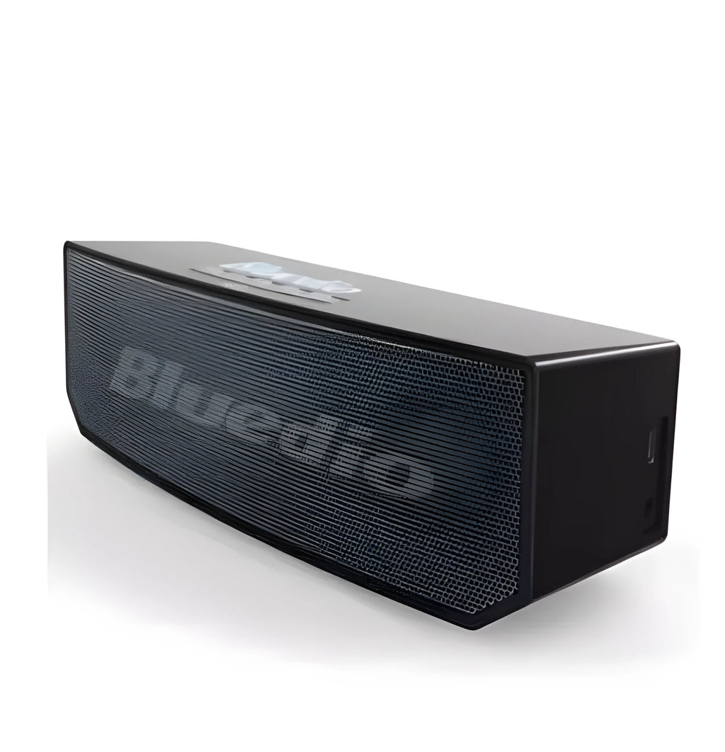 Black BS-6 cloud smart speaker showing front grill and compact rectangular body.