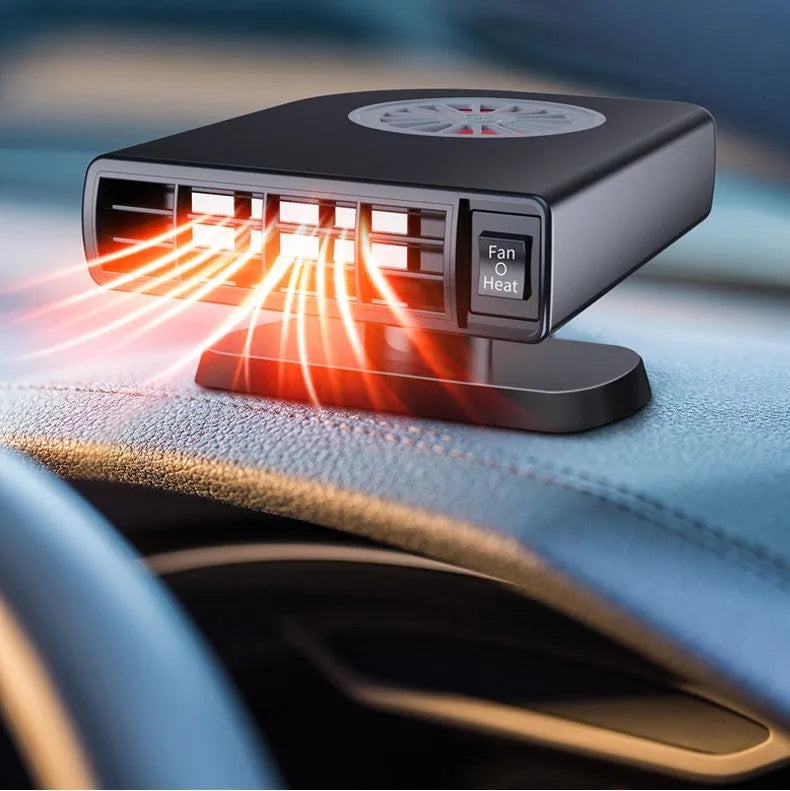 Black ABS vehicle-mounted heater for car defrosting and defogging.