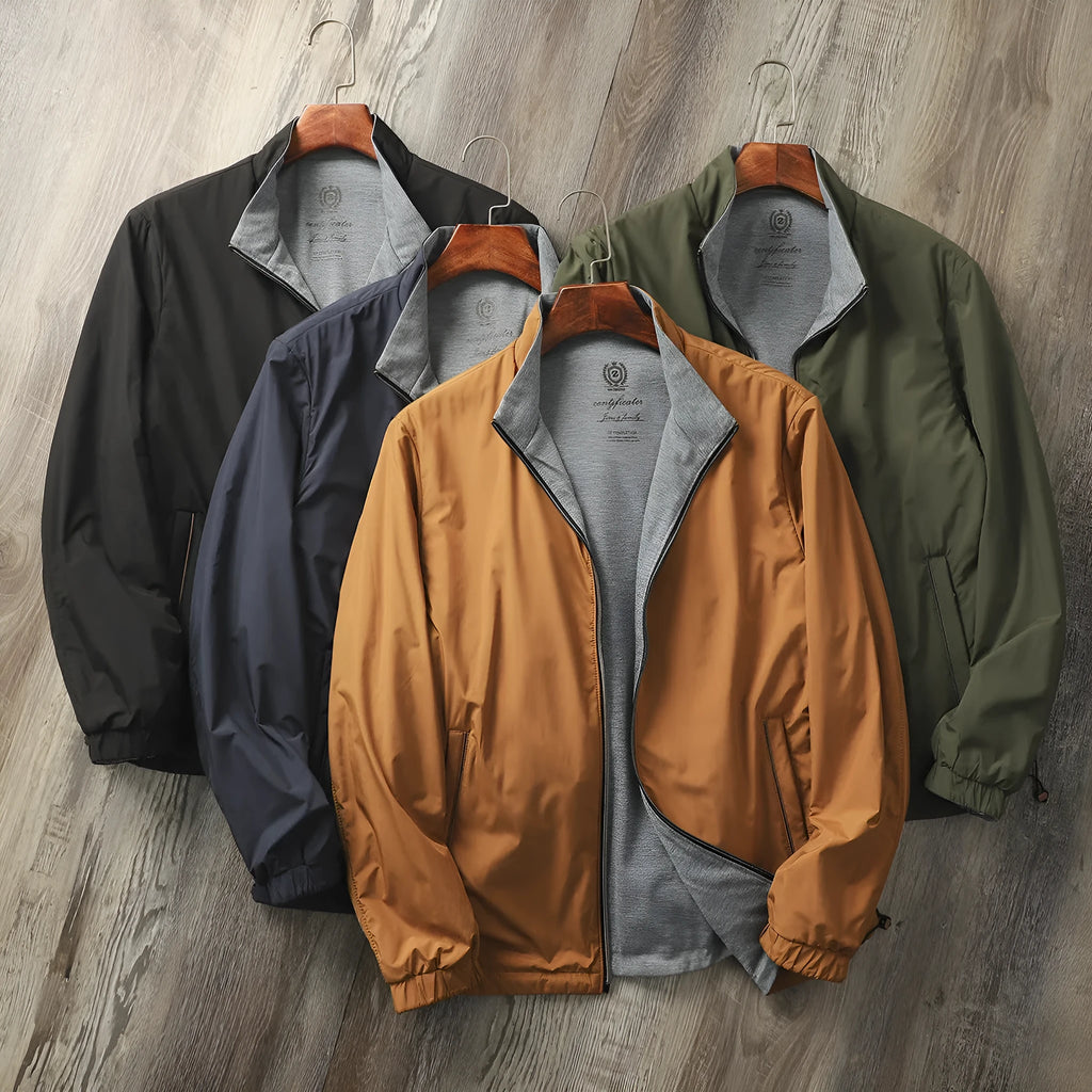 Men's stand collar business casual jacket in polyester-cotton blend available in multiple colours
