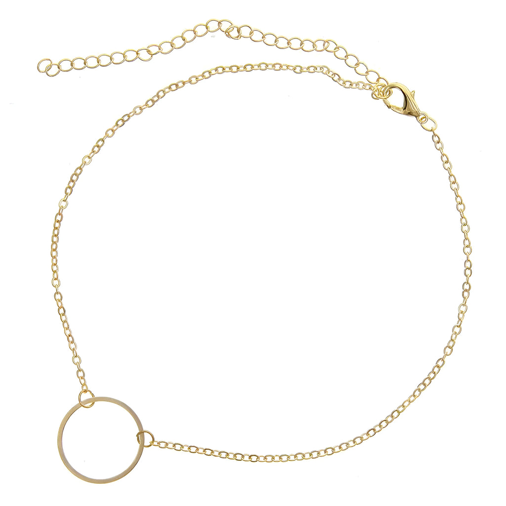 Alloy ring necklace with gold electroplated finish on single-layer chain, individually packed