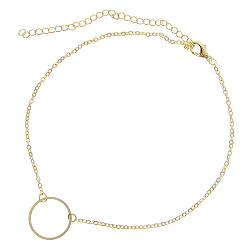 Alloy ring necklace with gold electroplated finish on single-layer chain, individually packed
