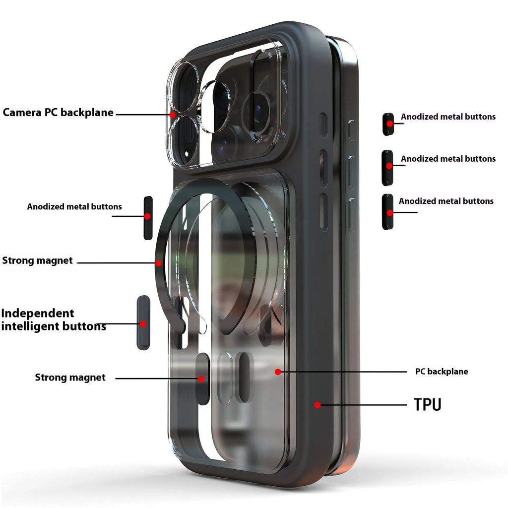 Black two-in-one magnetic shockproof case for iPhone 17 Pro Max on a table