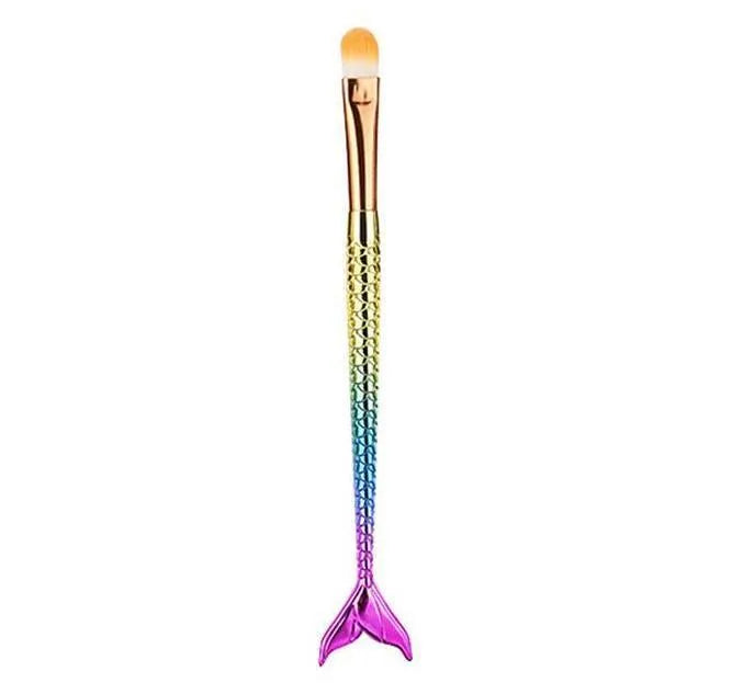 Mermaid makeup brush set of 10 pieces with multicolor nylon bristle brushes for powder eyeshadow