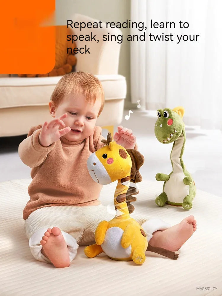Baby puzzle training interactive plush toy with recording function, neck-twisting dinosaur style, unisex, polyester fibre and ABS