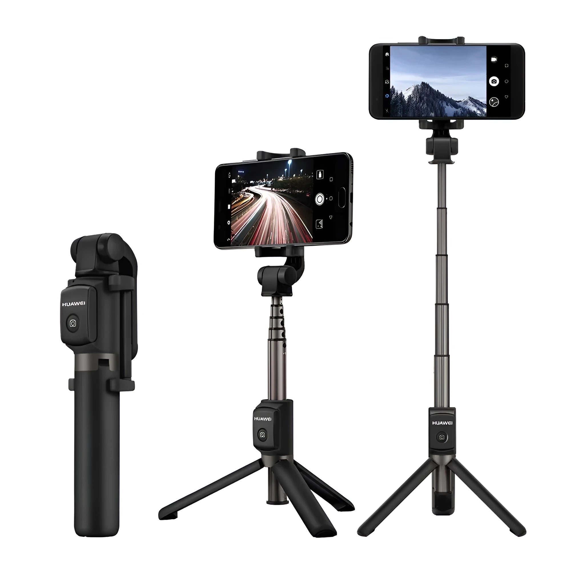AF15 Bluetooth wireless selfie stick tripod folded to 186mm, black plastic construction