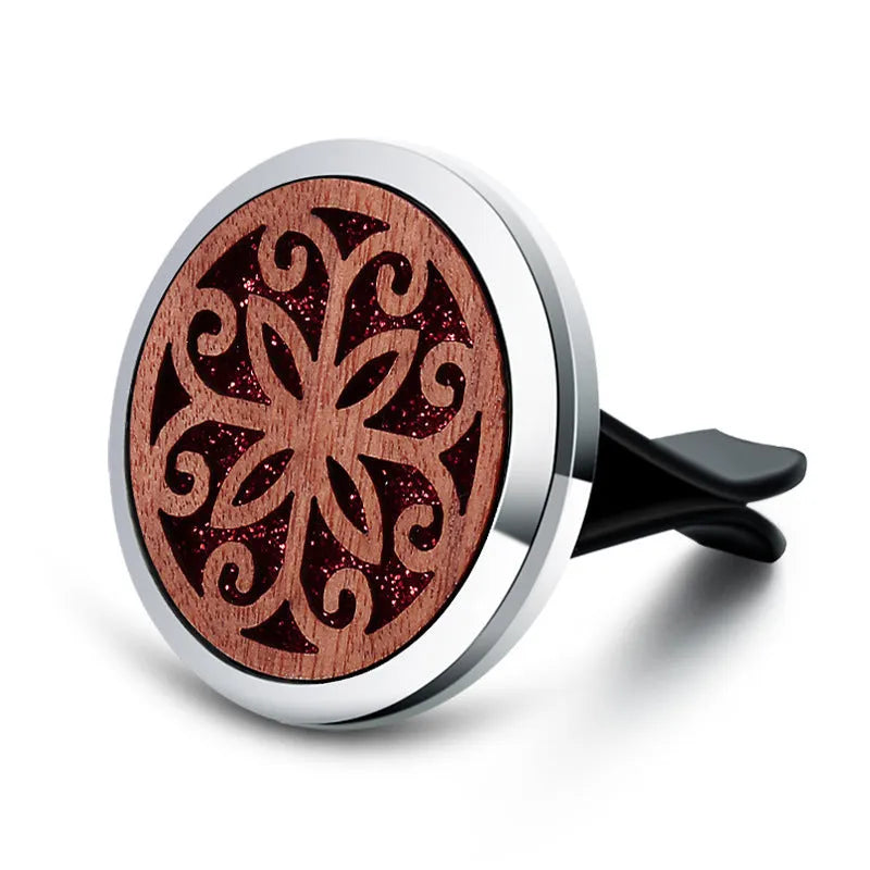 Round alloy wood car aromatherapy clip for air freshener discs with incense holder